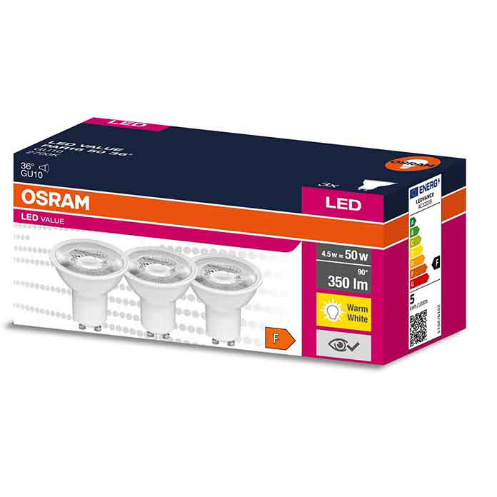 Slika Led sijalica OSRAM 36° 4.5W=50W 827 GU10 350 lm 3 kom